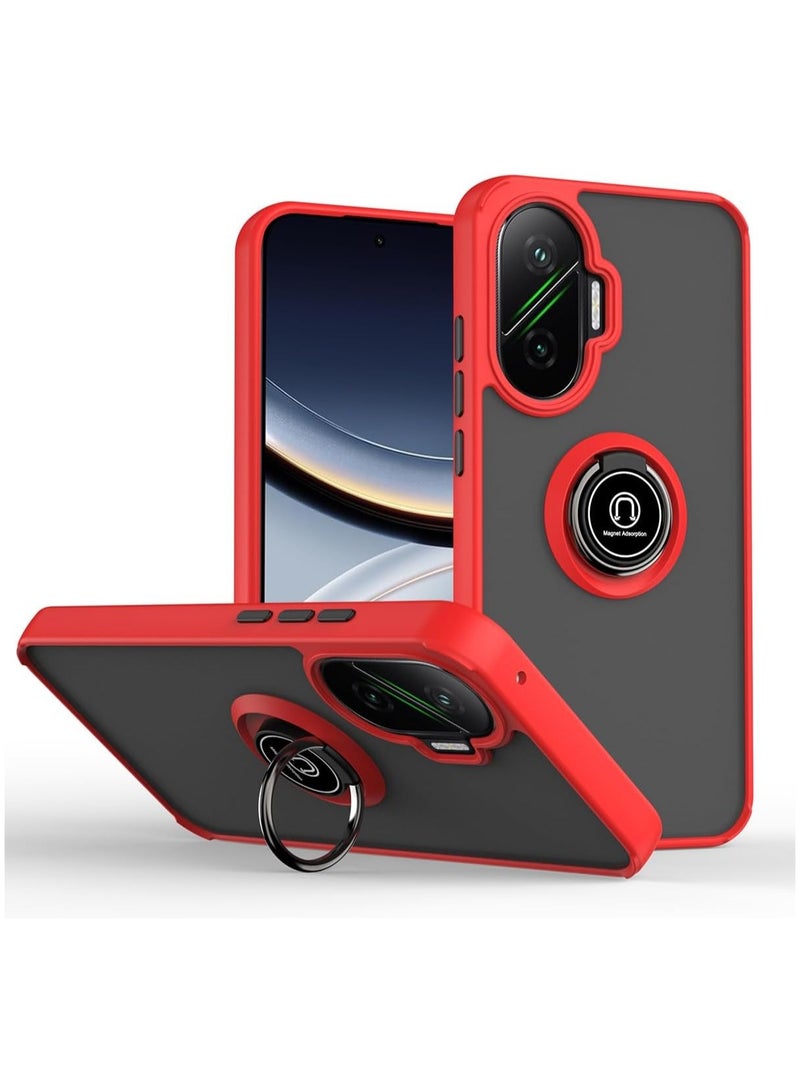 Compatible with Xiaomi Poco F7 2025 Edition with Ring Holder, PC + TPU Shockproof Bumper Case, Matte Translucent Protective Cover